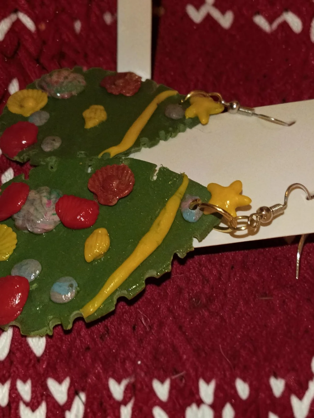 Handcrafted Green Christmas Tree Drop Earrings with Yellow Star